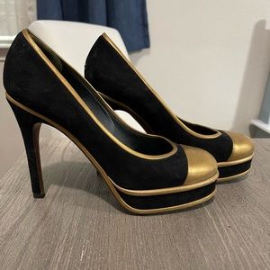 Real Chanel Black and Gold Pumps